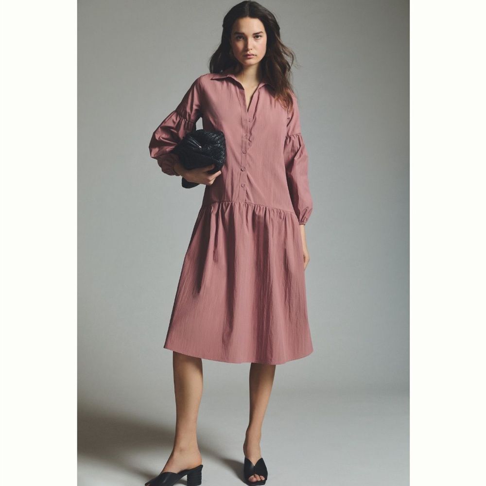 Anthropologie Maeve Button-Front Taffeta Dress